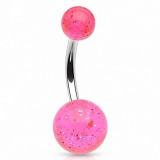 Piercing nombril UV 19 - Boules roses avec des paillettes