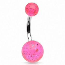 Piercing nombril UV 19 - Boules roses avec des paillettes
