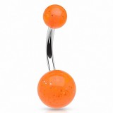 Piercing nombril UV 19 - Boules oranges avec des paillettes