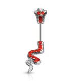 Piercing nombril boa en deux parties avec strass rouges (103)