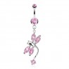 Piercing nombril libellule en plein vol avec cristaux roses (105)