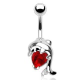 Piercing nombril dauphin avec un cœur en zircone rouge (111)