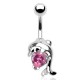 Piercing nombril dauphin avec un cœur en zircone rose (111)