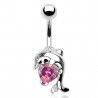 Piercing nombril dauphin avec un cœur en zircone rose (111)