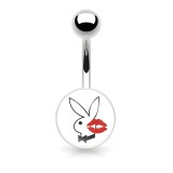 Piercing nombril logo Playboy lapin et lèvre sur fond blanc