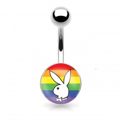 Piercing nombril logo Playboy lapin blanc LGBT