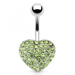 Piercing nombril cœur 81 - Multiples cristaux vert-pomme