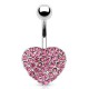 Piercing nombril cœur 81 - Multiples cristaux roses