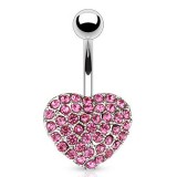 Piercing nombril cœur 81 - Multiples cristaux roses