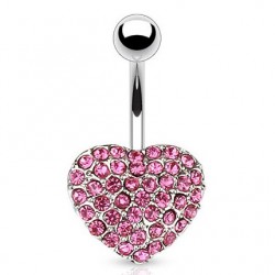 Piercing nombril cœur 81 - Multiples cristaux roses