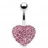 Piercing nombril cœur motif cœur central avec cristaux roses (81)