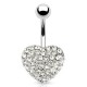 Piercing nombril cœur à motif cœur central avec multiples cristaux transparents (81)