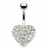Piercing nombril cœur à motif cœur central avec multiples cristaux transparents (81)