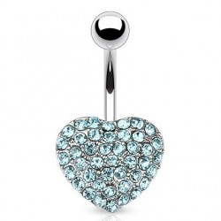 Piercing nombril cœur 81 - Multiples cristaux bleu-clair