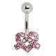 Piercing nombril cœur 77 - Multiples cristaux "Peace and love" rose