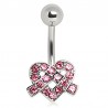 Piercing nombril cœur 77 - Multiples cristaux "Peace and love" rose
