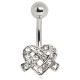 Piercing nombril cœur 77 - Multiples cristaux "Peace and love" transparents