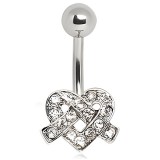 Piercing nombril cœur 77 - Multiples cristaux "Peace and love" transparents