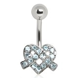 Piercing nombril cœur 77 - Multiples cristaux "Peace and love" bleu-clair