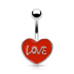 Piercing nombril cœur 72 - Peint en rouge avec le mot LOVE
