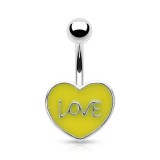 Piercing nombril cœur 72 - Peint en jaune avec le mot LOVE