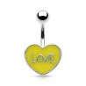 Piercing nombril cœur 72 - Peint en jaune avec le mot LOVE