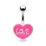 Piercing nombril cœur 72 - Peint en rose avec le mot LOVE