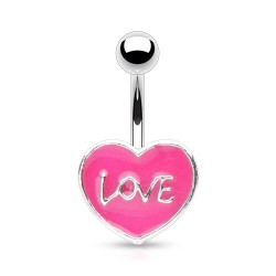Piercing nombril cœur 72 - Peint en rose avec le mot LOVE