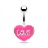 Piercing nombril cœur 72 - Peint en rose avec le mot LOVE