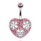 Piercing nombril cœur 66 - Multiples cristaux roses avec trois fleurs