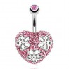 Piercing nombril cœur 66 - Multiples cristaux roses avec trois fleurs