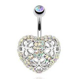 Piercing nombril cœur 66 - Multiples cristaux auroras avec trois fleurs