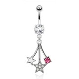 Piercing nombril étoile 26 - Transparent deux étoiles et un cristal rond