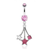 Piercing nombril étoile 26 - Rose deux étoiles et un cristal rond