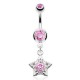 Piercing nombril étoile 23 - Creuse avec zircone rond rose