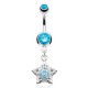 Piercing nombril étoile 23 - Creuse avec zircone rond bleu-clair