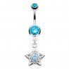 Piercing nombril étoile 23 - Creuse avec zircone rond bleu-clair