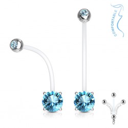 Piercing nombril grossesse 29 - Zircone rond plat bleu-clair