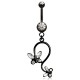 Piercing nombril noir 05 - Papillon pendant cristaux transparents
