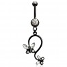 Piercing nombril noir 05 - Papillon pendant cristaux transparents