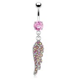 Piercing nombril ange 15 - Ailes cristal rose avec de multiples strass