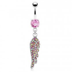 Piercing nombril ange 15 - Ailes cristal rose avec de multiples strass