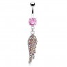 Piercing nombril ange 15 - Ailes cristal rose avec de multiples strass