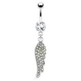 Piercing nombril ange 15 - Ailes cristal transparent avec de multiples strass