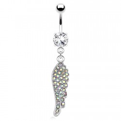 Piercing nombril ange 15 - Ailes cristal transparent avec de multiples strass