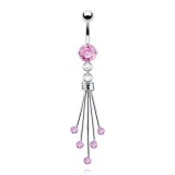 Piercing nombril cascade cinq branches avec cristaux roses (D200)