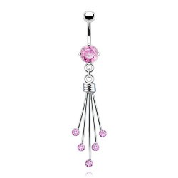 Piercing nombril cascade cinq branches avec cristaux roses (D200)