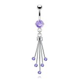 Piercing nombril cascade cinq branches avec cristaux lilas (D200)
