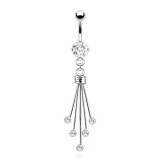 Piercing nombril cascade cinq branches avec cristaux transparents (D200)
