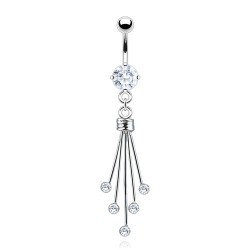 Piercing nombril cascade cinq branches avec cristaux transparents (D200)